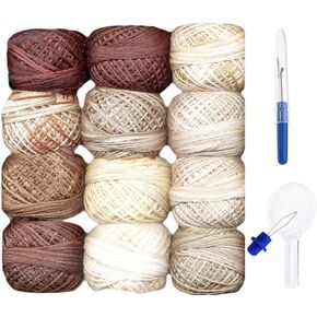 Valdani التطريز Floss 3-Strand Cotton 12 ball-ball beige و brown collection (3SF-BGEBWN) مع Ripper و Needle threader in Kuwait