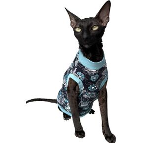 Hairless Cat's T-Shirt Turquoise sculls for Sphynx Cat (X-Large)