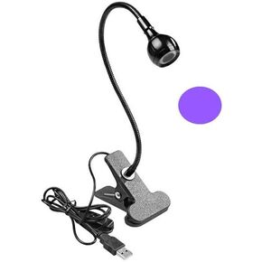 UV Nail Lamp, UV Light for Nails UV LED Light Fixtures with Gooseneck and Clamp Mini Desk Light Clamp Portable Gooseneck for Outdoor Stall Gel Nail Curing, 5V USB Input (Black,Round Head)