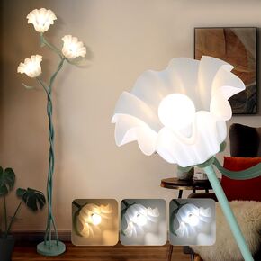 Vintage 3 Heads Flower Floor Lamp for Living Room, 3 Color Temperatures Tall Corner Floor Lamp with Adjustable Gooseneck for Bedroom Decor Reading, Modern Standing Lamp with Lily of The Valley