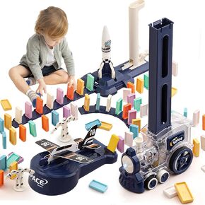 B-Qtech 200pcs Domino Train Toy for Kids Airplane Rocket Launcher Electric Train Dominoes Blocks Set Creative Kids Games Gift for Boy Girl Ages 3-5 4-8