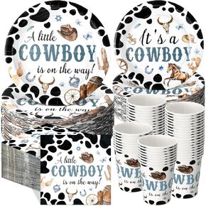 Pickmesh 250 Pcs Cowboy Baby Shower a Little Cowboy Is on the Way Party Decorations Wild Western Theme Disposable Plates Napkins Cups for Baby Shower Party Supplies