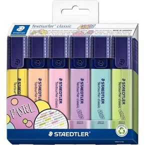 STAEDTLER 364 CC6 Textsurfer Classic Highlighter - Assorted Pastel Colours (Card Pack of 6)