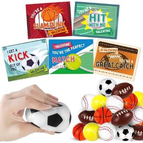 OCHIDO 30Pcs Valentine's Greeting Cards With Sports Squeeze Balls Kits,Kids Valentine Cards Exchange,School Valentines Day Gift,Class Game Prizes,Valentines Party Favor Supplies