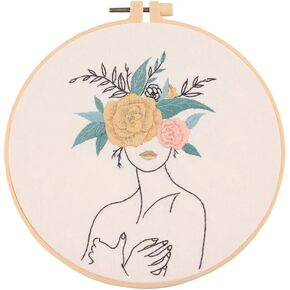 Chenflying Embroidery Starter Kits, 1/3 Sets Art Embroidery Kits for Beginners Adults Kids with Embroidery Hoops Threads Needles and Instructions (White1)