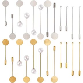 40Sets Flat Round Tray Lapel Pin 20Sets Brass Stick Lapel Pin Golden Platinum Blank Tray Safety Pins Suit Tie Hat Scarf Badge for Costume Jewelry Accessories