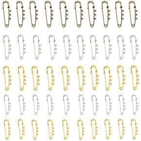 50 pcs Large Safety Pins, 2.55" 2.36" 1.96" Metal Brooch with 3 Loops for Brooch Making DIY Clothes Garment Blankets Skirts Kilts Knitted Fabric Crafts
