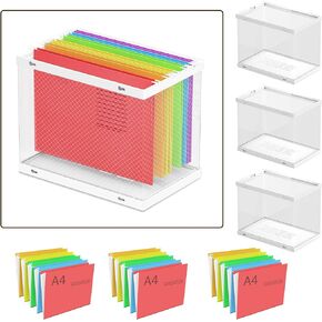UAK 3 Pack Plastic File Storage Box with 15 Pack Hanging Folders, Portable File Storage Organizer Fits A4 Size