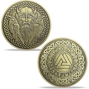 Odin Norse Challenge Coin - Viking God Design with Runes and Valknut Symbol - Nordic Collectible for Strength, Wisdom, and Protection in Norse Mythology
