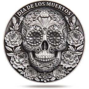 Día de Los Muertos Commemorative Coin - 1.58in Exquisite Skull Design with Protective Case, Cultural and Religious Collectible（Single Coin
