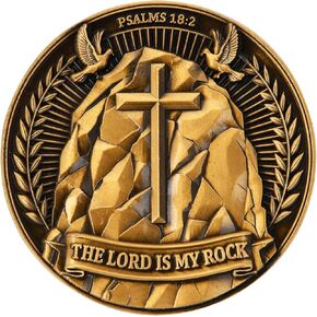 Psalm 18:2 Christian Bible Verse Coin – Rock and Cross Design, Faith and Strength Keepsake, Religious Inspirational Gift (Single Coin)