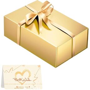 Gold Gift Box,9.5x6x3 Gift Box Inches Foldable Magnetic Gift Box Rectangular Box with Lid for Weddings, Proposals, Birthdays, Christmas, Anniversaries, Halloween，Holiday Gift Giving Packaging