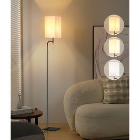 Floor Lamps for Living Room, 3 Color Temperatures Tall Lamp, Modern Standing Lamp for Bedroom, Square Linen Shade, Minimalist Pole Lamp for Office Kids Room Working Reading