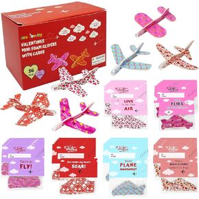 4E's Novelty 36 Pack Valentines Day Foam Airplanes Gliders with Valentines Cards for Kids Boys Girls, Individually Wrapped, Classroom Exchange Prizes Gifts Party Favor Toy Bulk