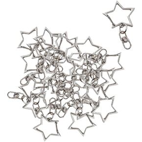 24 Pcs Star Shape Lobster Claw Clasp Keychains for DIY Crafts,Silver Metal Key Ring Clip Accessories for Bag, Jeans, Jewelry Making