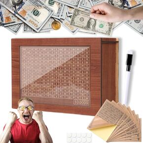 10000 Savings Challenge Box, Money Saving Box, 2025 Upgraded Cash Vault Wooden Savings Box 10000, Retro Style Handmade Savings Box, Cash Box with Target and Counter, Cultivate Good Saving Habits