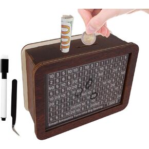 Cash Vault Wooden Savings Box, Custom Amount Adults Money Box with Counter for Savings Goal $10000, 7 Amount Replaceable, Piggy Bank for Adults Kids, Wooden Cash Box with Money Target