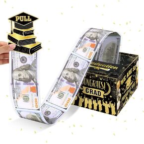 Graduation Money Box for Cash Gift Pull,Gold Black Graduation Gifts Surprise Money Box with Pull Out Happy Graduation Congrat Grad Card for Class of 2025 Graduation Party Supplies High School College