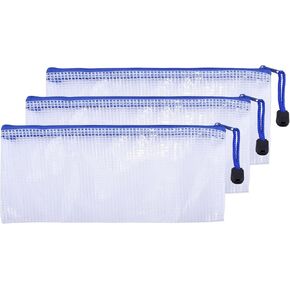 3 Pcs 3.74" x 5.31" B8 Sizes Mesh Zipper Pouch Bags, Mesh Bags with Zipper，Waterproof Clear document pouch for Organization Puzzles Travel, Office, Classroom Organization, B8 White