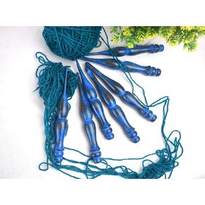 Wooden Amazing Crochet Hook Set of 7 with Amazing Antique Blue Design for Easy Knitting. in This Crochet Set 7 Different Size for Different Knitting. Size; 4.5mm,5mm,5.5mm,6mm,6.5mm,8mm,9mm., medium