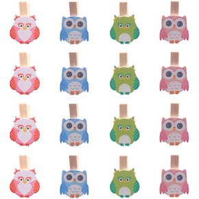 16 Pcs Cute Mixed Color Different Shapes Creative Owl Pushpin Wooden Clip Drawing Pins for Picture Paper Note Memo File Decoration Cork Board Photo Wall Thumbtack Accessories Nail(A)