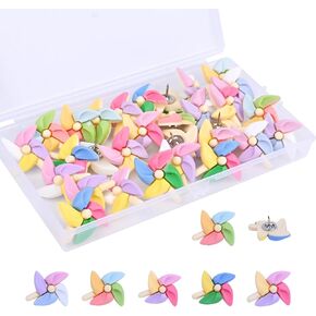 30pcs قوس قزح pinwheels دفع دبابيس زخرفة الزهرة طاحونة الإبهام اللوحة Cork ، دبابيس دفع ملونة لطيف للوحة الإعلانات ، صور الجدار ، والمكاتب مدرسة