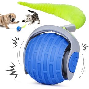 JAKPAK Cat Dog Toys Interactive Dog Cat Toy for Indoor Cats and Dogs with Tail Bird Chirping & Fast Move On Carpet Automatic Cat Dog Cat Ball Toy for Bored Indoor Cats 2.0 gen(Blue)