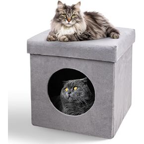 ASPCA Collapsible Felt Cat House - Cozy & Foldable Hideaway for Cats & Small Dogs, Supports Pet Comfort & Well-Being, 12.5"x12.5"x13.4", Gray