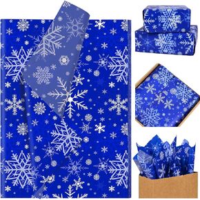 Bolsome 100 Sheets Christmas Tissue Paper for Gift Bags Navy Blue Snowflake Printed Tissue Paper for Gift Wrapping for Winter Wonderland Party Xmas Holidays Craft Supplies