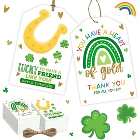 St. Patricks Day Gift Tags-50Pcs Happy St. Patrick’s Day Tags with String Green Lucky Thank You Name Labels Irish Party Decorations