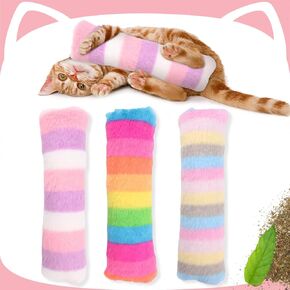 ألعاب Catnip ، ألعاب القطط التفاعلية للقطط الداخلية ، 3 وسائد Cat Pack/ذيل الحيوانات ، ألوان قوس قزح ، 9.5 بوصة
