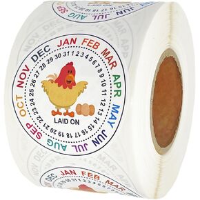 Eggs Laid On Date Stickers | Farm Fresh Eggs Carton Labels | 500 PCS/Roll | 2" Round Egg Date Packaging Stickers | Egg Stamps for Fresh Eggs | Egg Stamps for Fresh Eggs