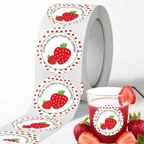 Strawberry Thank You Sticker Labels 1.5 Inch Thank You Berry Much for Coming Stickers - Sweet Strawberry Themed Birthday Party Favors Thank You Sticker Labels 250 Pcs