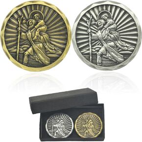 St. Christopher Medal for Car, Metal Saint Christopher Medal for Car, Talisman for Safety, Gift for Drivers, Car Travel Accessories for Long Trips Families, Friends