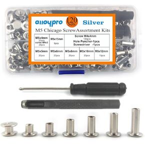 100 Sets Silvery Chicago Binding Screws Assorted Kit Nail Rivet Chicago Button DIY Leather Decoration Bookbinding Round Cross Head Stud Screw (Silvery 3/16"x1/4"-50 Sets)