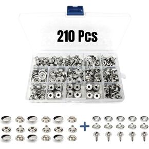 Stainless Steel Snaps Marine Grade-Boat Canvas Snaps, 210Pcs Heavy Duty 15mm Snap Button Mixed with Screw Snaps & Press Stud Buttons, for Cover/Carpet/Cushion/Leather/Upholstery Snaps Replacement
