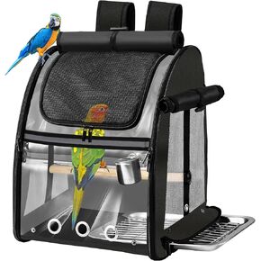 SUERTREE Bird Carrier Bag with Indestructible Stainless Steel Mesh, Bird Travel Cage with Stand, Easy to Clean Backpack for Parrot, Portable Bird Travel Bag, Pet Transparent Breathable Travel Cage