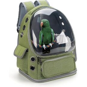 Bird Backpack Carrier Travel Cage with Perch, Tray and Breathable Clear Window, Bird Travel Cage for Cockatiel Caique Conure Quaker, for Vetting Camping Hiking (Green)