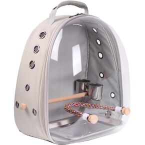 Bird Traval Carrier Cage, Clear Space Capsule Astronaut Backpack to Carry Parakeet Cockatiel Parrot with Metal Tray Wood Perch, Vet Transport School Bag
