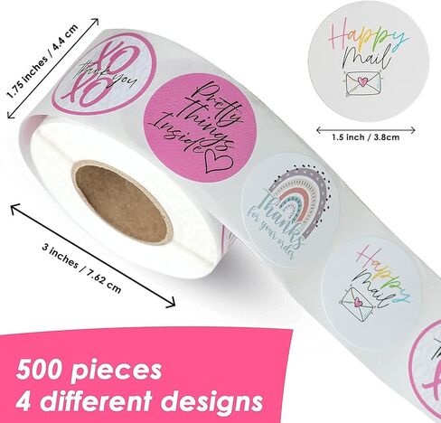 ملصقات التغليف اللطيفة المتنوعة - لفة من 500 - أربعة تصميمات ممتعة - سدادات مألوفة 1.5 " in Kuwait