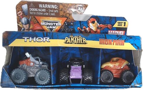Monster Jam Marvel Mini Truck مجموعة من 3 مع Black Panther ، Captain America ، Iron Man ، Scale 1:87 ، قوي ومع تفاصيل رائعة ، لعمل Monster Superhero في أي مكان ، تتراوح أعمارهم بين 3+ in Kuwait