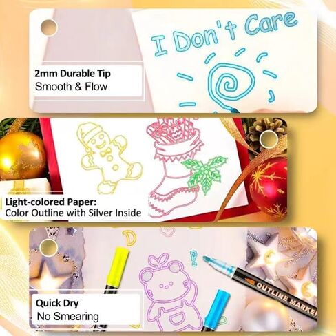 Double Line Outline Markers 24 Colors Super Squiggles Glitter Markers Self Outline Metallic Markers, Doodle Shimmer Markers Drawing Pens for Christmas Greeting Card, Birthday Gift, DIY Art Crafts in Saudi Arabia