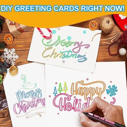 Double Line Outline Markers 24 Colors Super Squiggles Glitter Markers Self Outline Metallic Markers, Doodle Shimmer Markers Drawing Pens for Christmas Greeting Card, Birthday Gift, DIY Art Crafts in Saudi Arabia