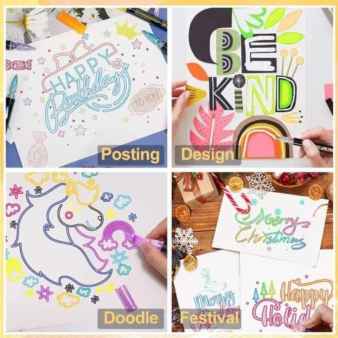 Double Line Outline Markers 24 Colors Super Squiggles Glitter Markers Self Outline Metallic Markers, Doodle Shimmer Markers Drawing Pens for Christmas Greeting Card, Birthday Gift, DIY Art Crafts in Saudi Arabia