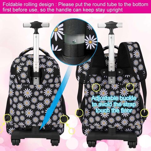 AGSDON Rolling Backpack for Boys, Men Roller Wheels Bookbag, Laptop Lightning Wheeled School Bag with Wheels for Teens in Kuwait