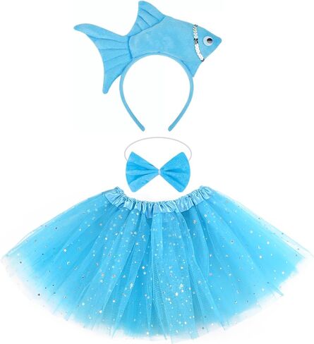 3 Pieces Fish Costume Include Goldfish Headband Bow Tie and Tutu Skirt for Book Day Dress Up in Saudi Arabia