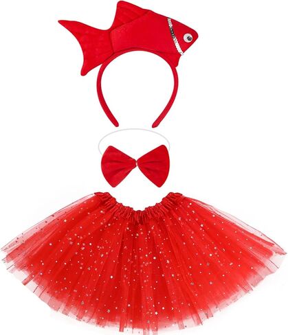 3 Pieces Fish Costume Include Goldfish Headband Bow Tie and Tutu Skirt for Book Day Dress Up in Saudi Arabia