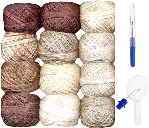 Valdani التطريز Floss 3-Strand Cotton 12 ball-ball beige و brown collection (3SF-BGEBWN) مع Ripper و Needle threader in Kuwait