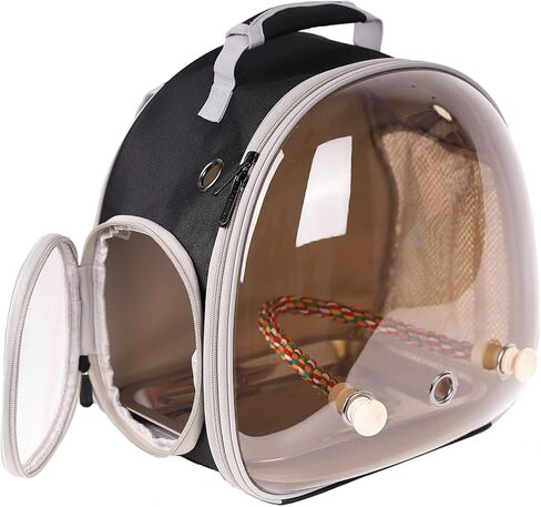 Small Bird Travel Backpack Carrier Cage, Backpack to Transport Backpack Carrier with Metal Tray Stand Perch for Parakeet Cockatiel Budgies Vet Carry Book Bag Black in Saudi Arabia