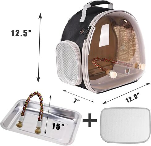 Small Bird Travel Backpack Carrier Cage, Backpack to Transport Backpack Carrier with Metal Tray Stand Perch for Parakeet Cockatiel Budgies Vet Carry Book Bag Black in Saudi Arabia